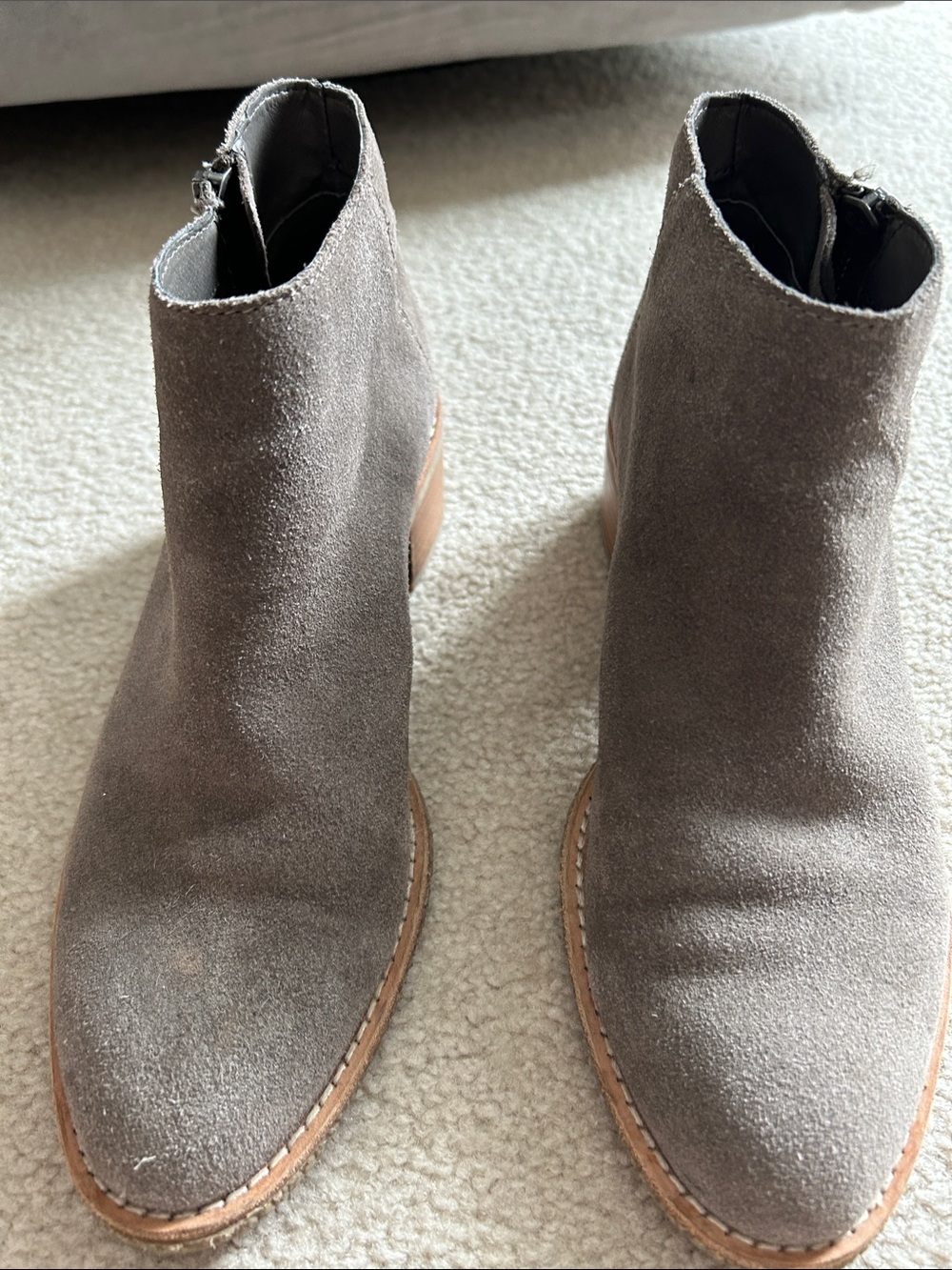 Dolce Vita Gray Suede Ankle Booties with Tan Welt